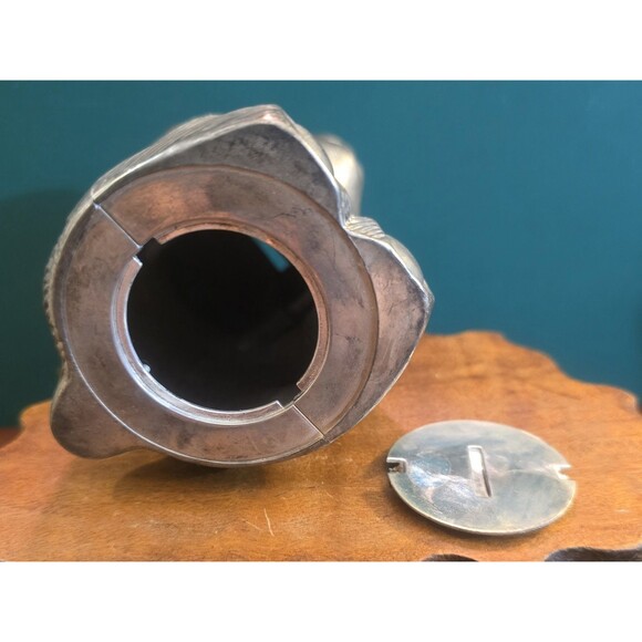 Teddy Bear Vintage Coin Bank Silverplate Seated w/Bowtie 4.75"x3"x2.5" - Picture 8 of 8